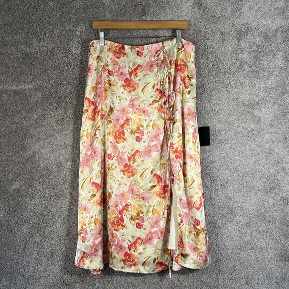 Lulus Women’s Skirt XL Pink Floral Midi Lined Front Split Tie Bohemian Midi - Picture 1 of 12